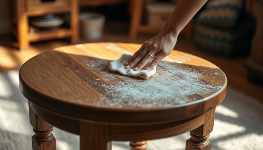 membersihkan furnitur kayu dari abu